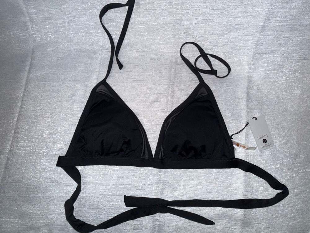 Shade & Shore Black Mesh Inset Triangle Bikini Top